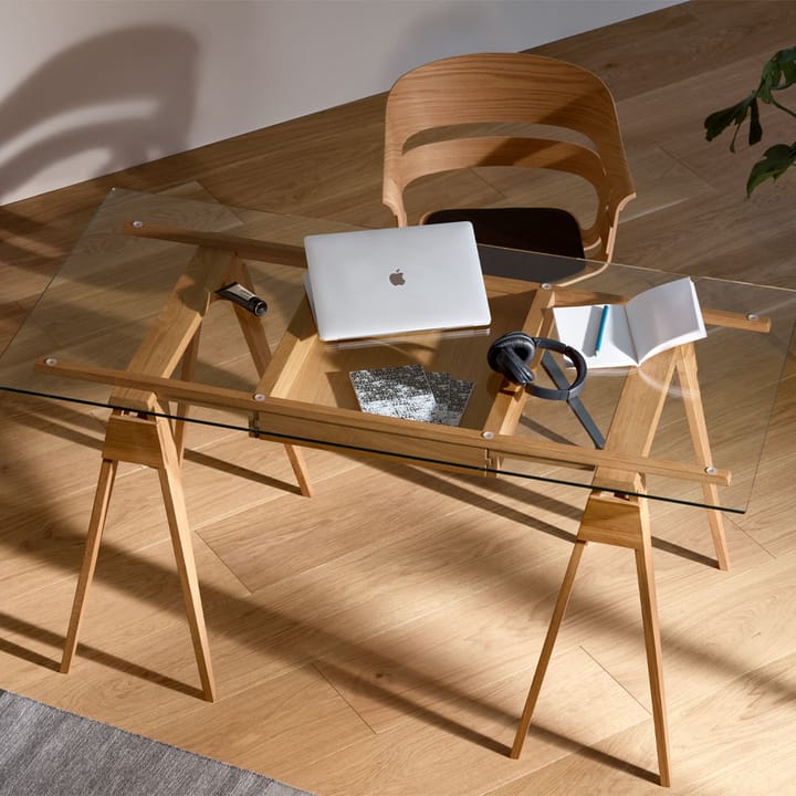 Escritorio Arco, Lacado blanco, incl. cajón, tablero de vidrio Design House Stockholm