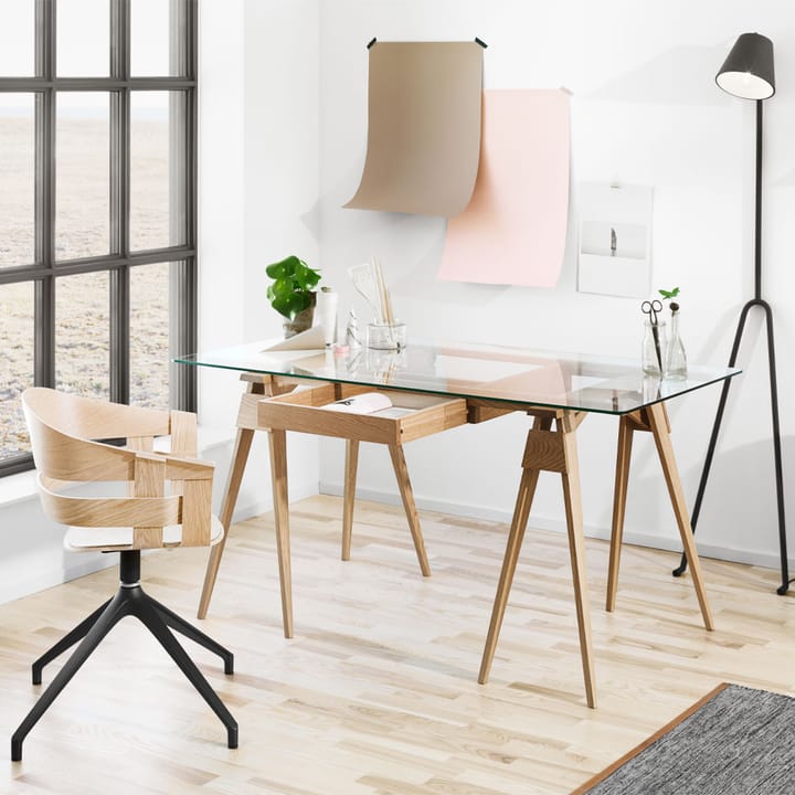 Escritorio Arco, Lacado blanco, incl. cajón, tablero de vidrio Design House Stockholm