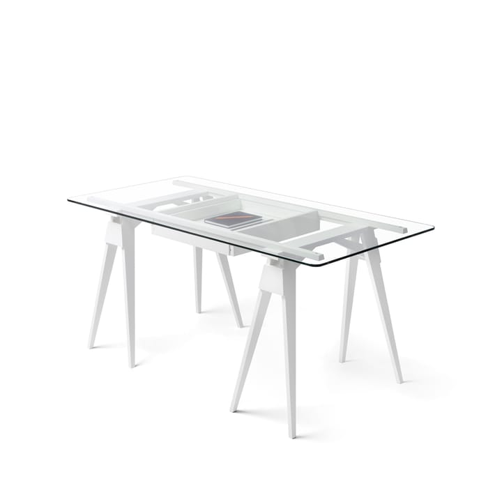 Escritorio Arco - Lacado blanco, incl. cajón, tablero de vidrio - Design House Stockholm