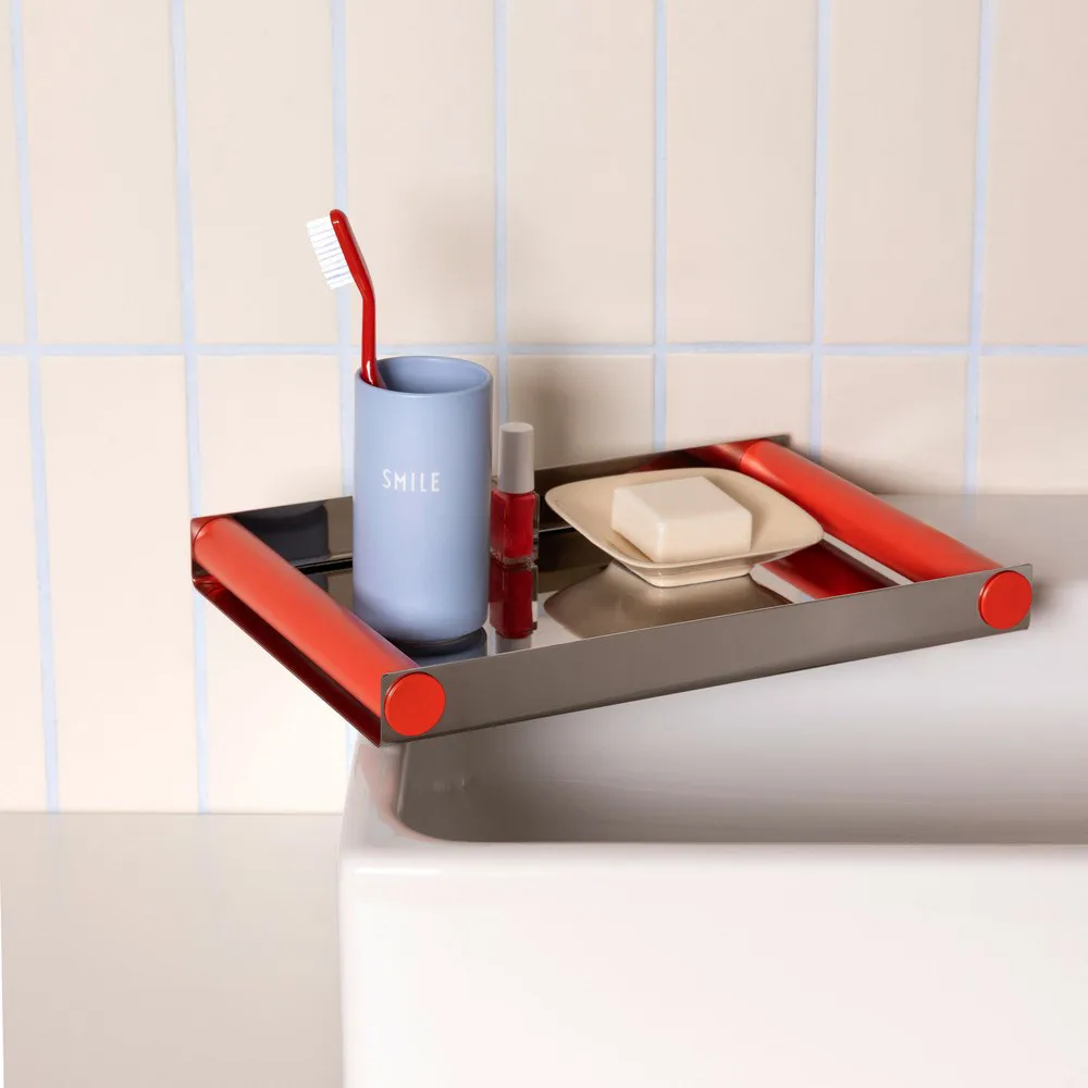 Bandeja Ray tray disco 20,5x30 cm, Red coral-acero inoxidable Design Letters