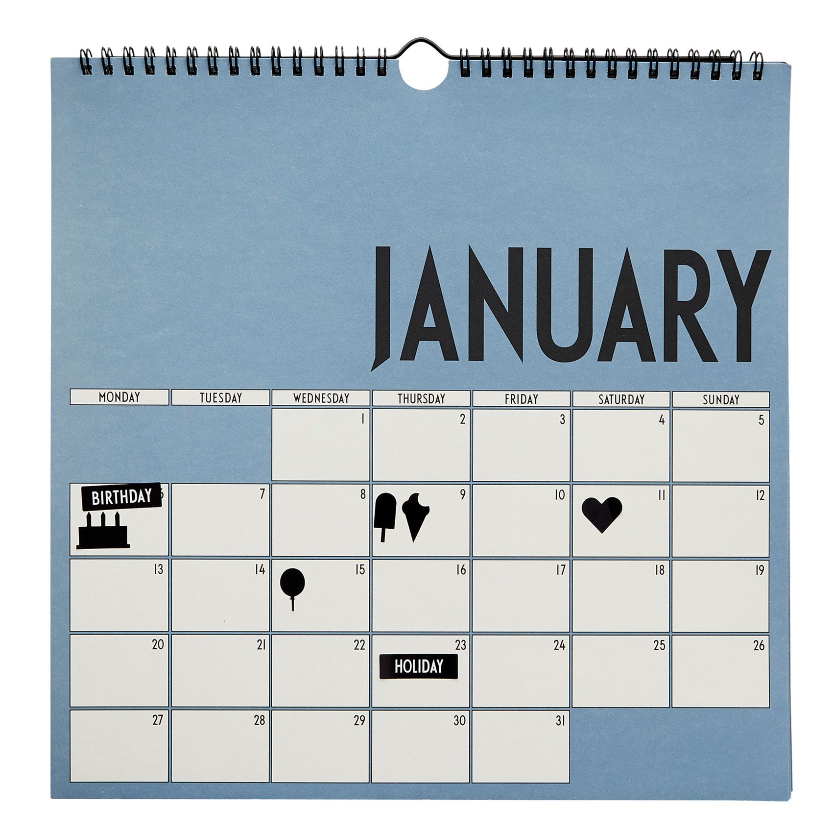 Calendario de pared 2020 Design Letters, azul Design Letters