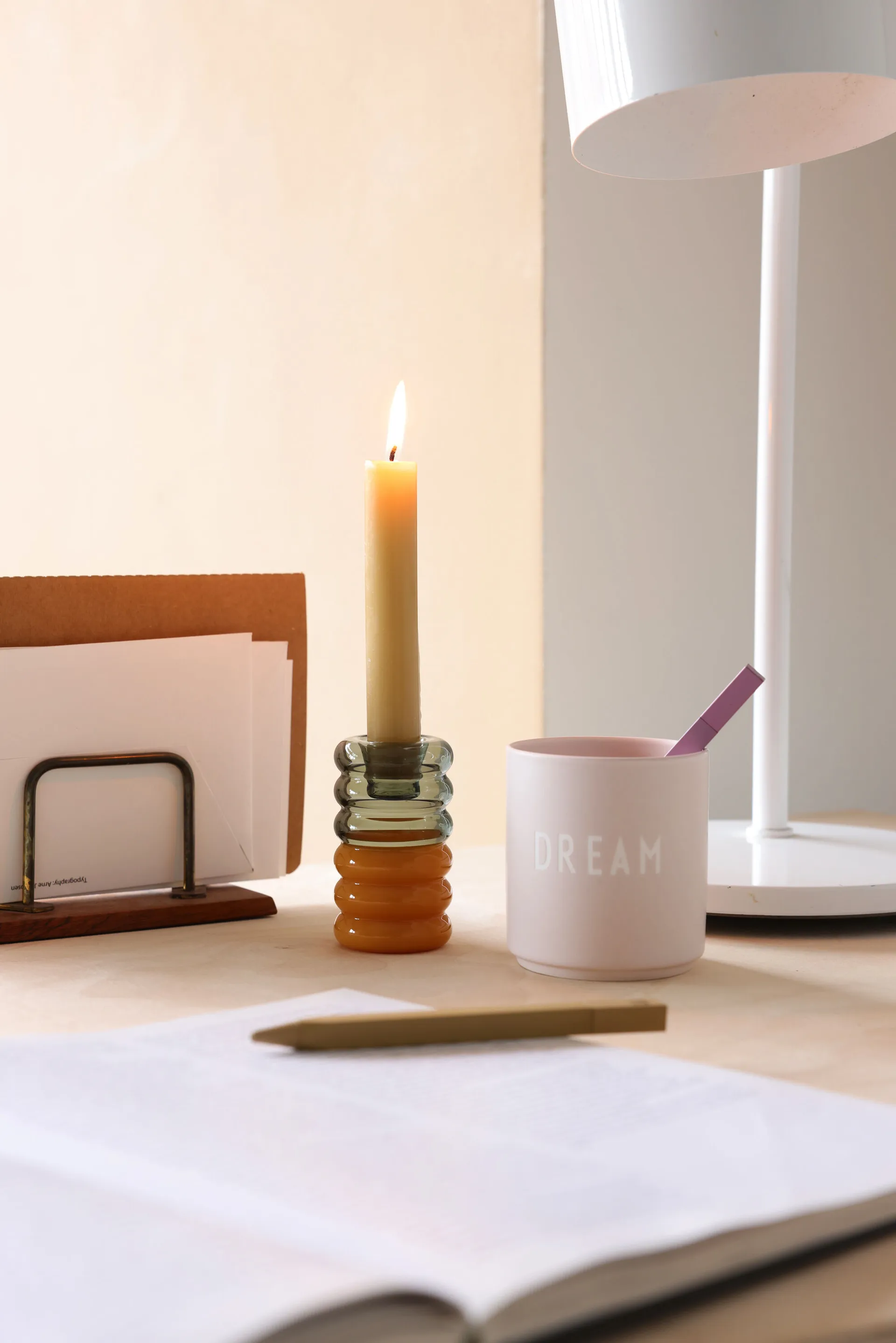 Candelabro Hoop Ø3,5x9 cm, Smoke-milky yellow Design Letters