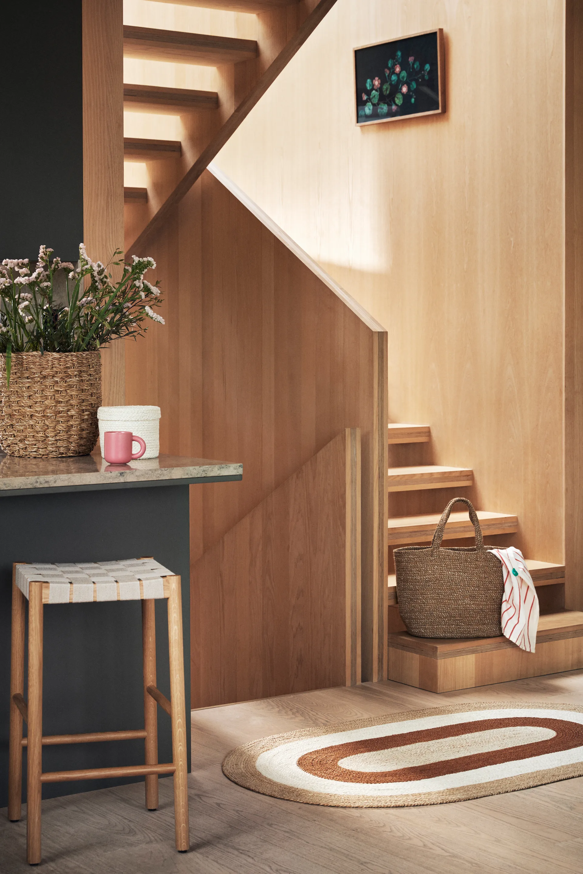 Alfombra de yute Elin striped ovalada 92x150 cm, Brick Dixie