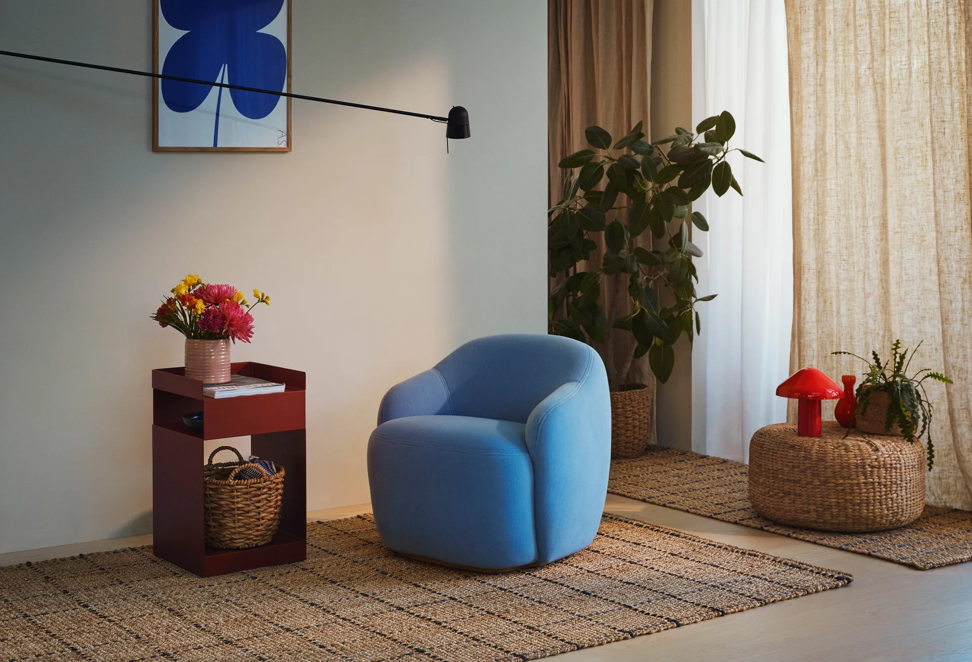 Alfombra de yute Freja a cuadros 80x250 cm, Natural-dark grey Dixie