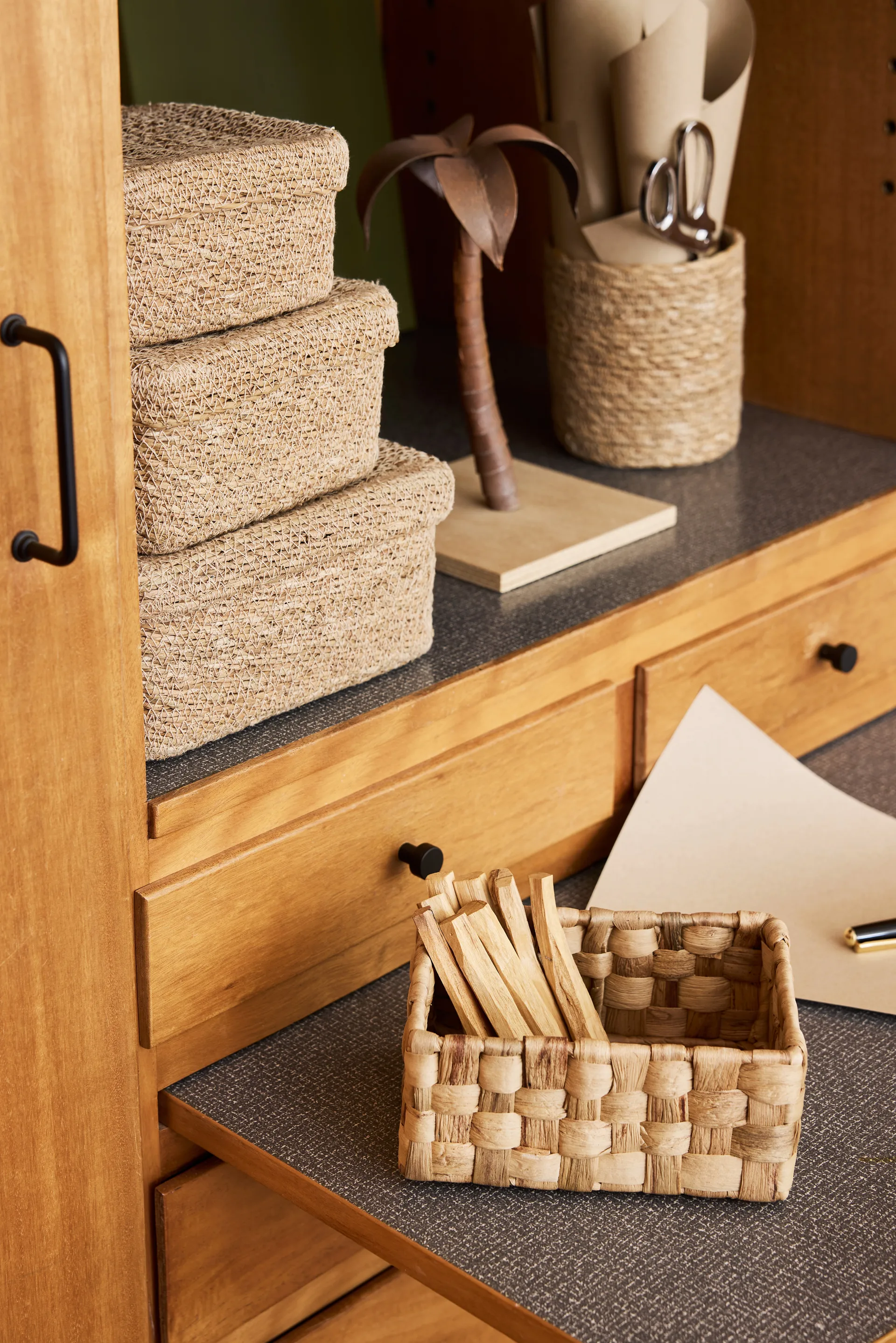 Cesta cuadrada  Emil con tapa, 3 piezas, Natural Dixie