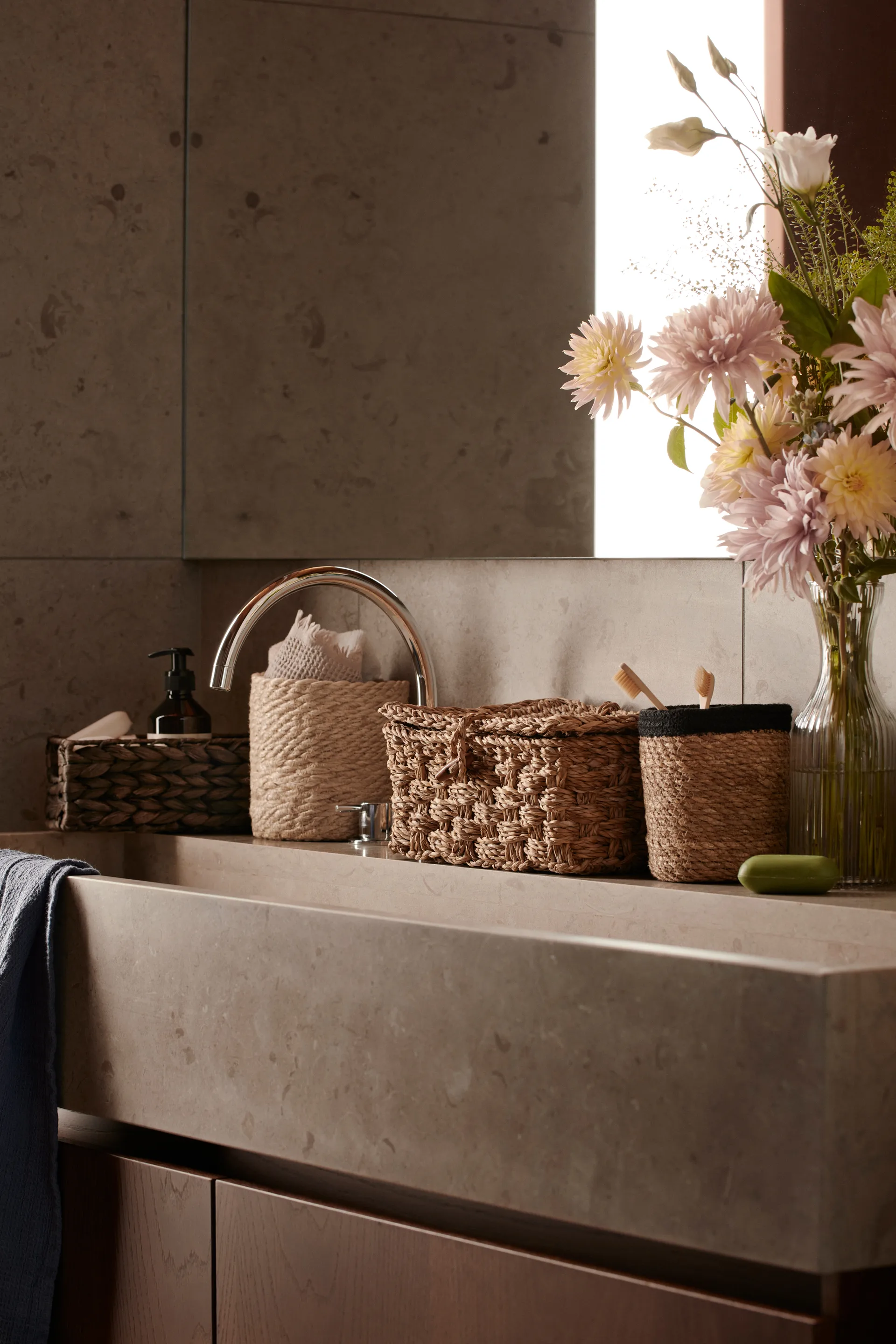 Set de 3 cestas Emil small, natural-negro Dixie