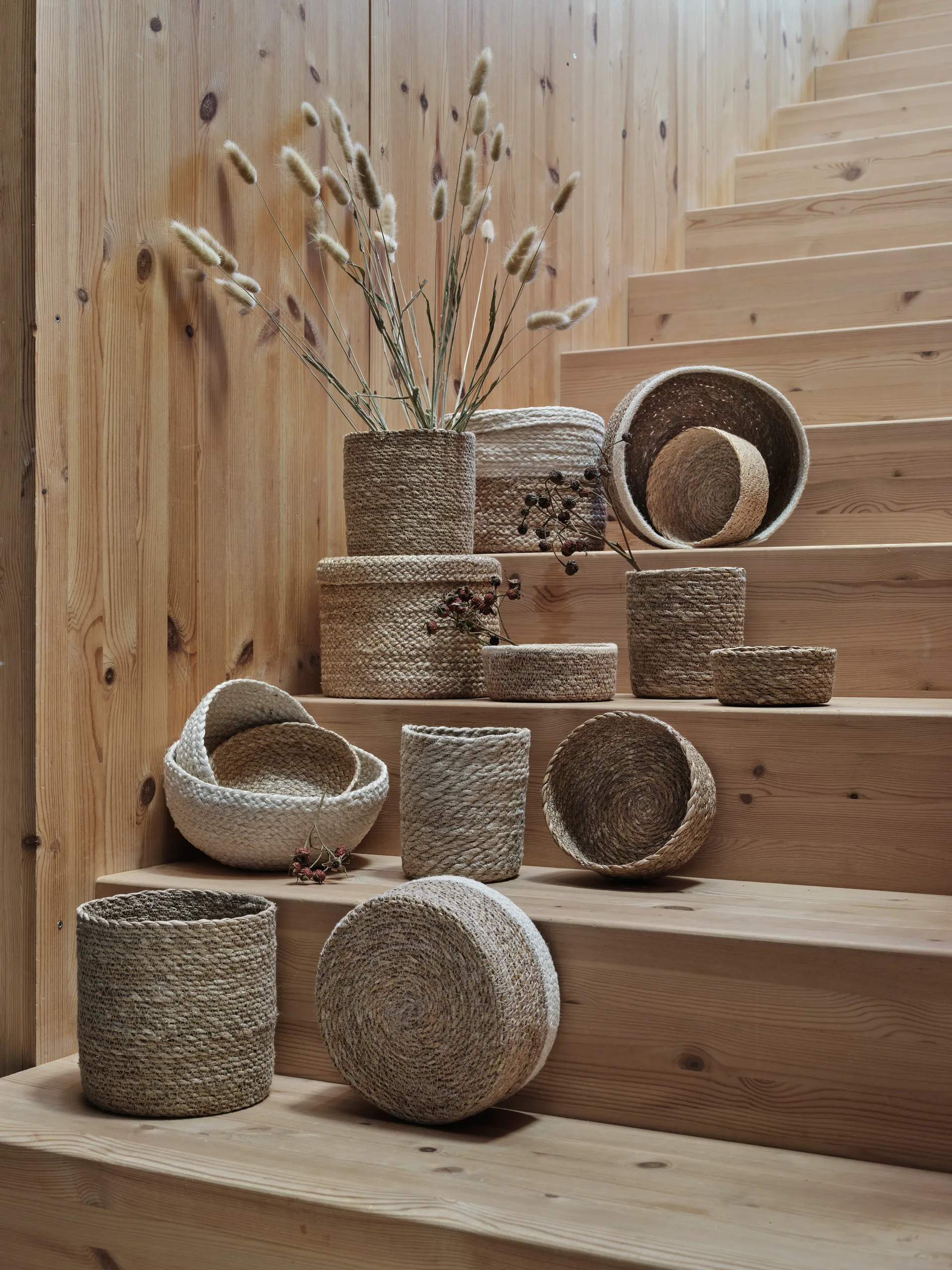 Set de 4 cestas Emil algas marinas small, Natural-blanco Dixie