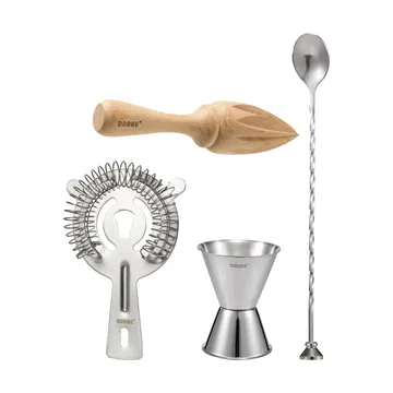 Accesorios de bar Bobbee - Acero inoxidable, madera, 4 piezas - Dorre