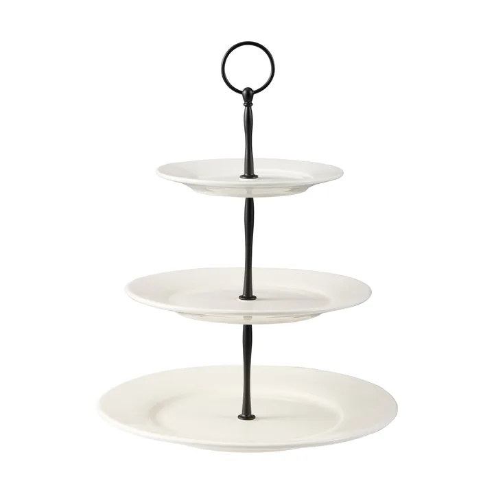 Bandeja de pasteles Kafi de 3 niveles de porcelana - Blanco - Dorre