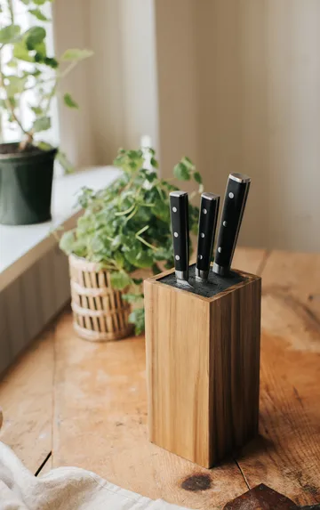 Bloque para cuchillos Kini cuadrado de acacia - 23,5 × 10,7 × 10,7 cm - Dorre