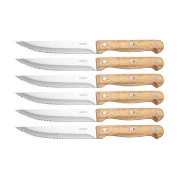 Cuchillo de carne BBQ - Acero inoxidable, 6-pack, caja de madera de acacia, 22,5 × 2 cm - Dorre