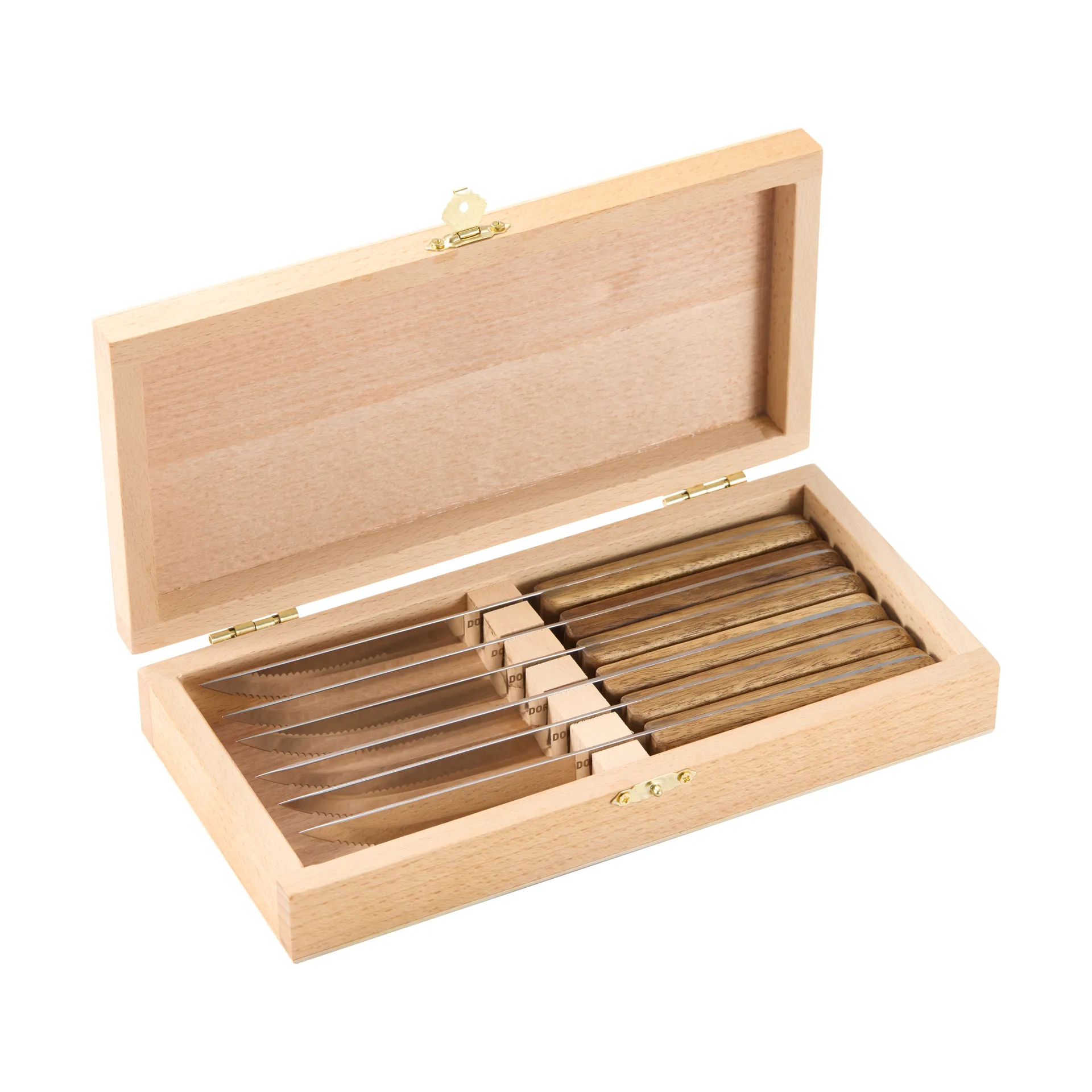 Cuchillo de carne BBQ, Acero inoxidable, 6-pack, caja de madera de acacia, 22,5 × 2 cm Dorre