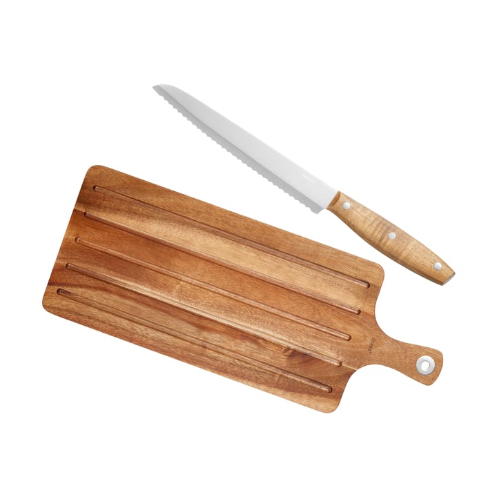 Cuchillo de pan y tabla de cortar Billy, 2 piezas - Acacia-acero inoxidable - Dorre