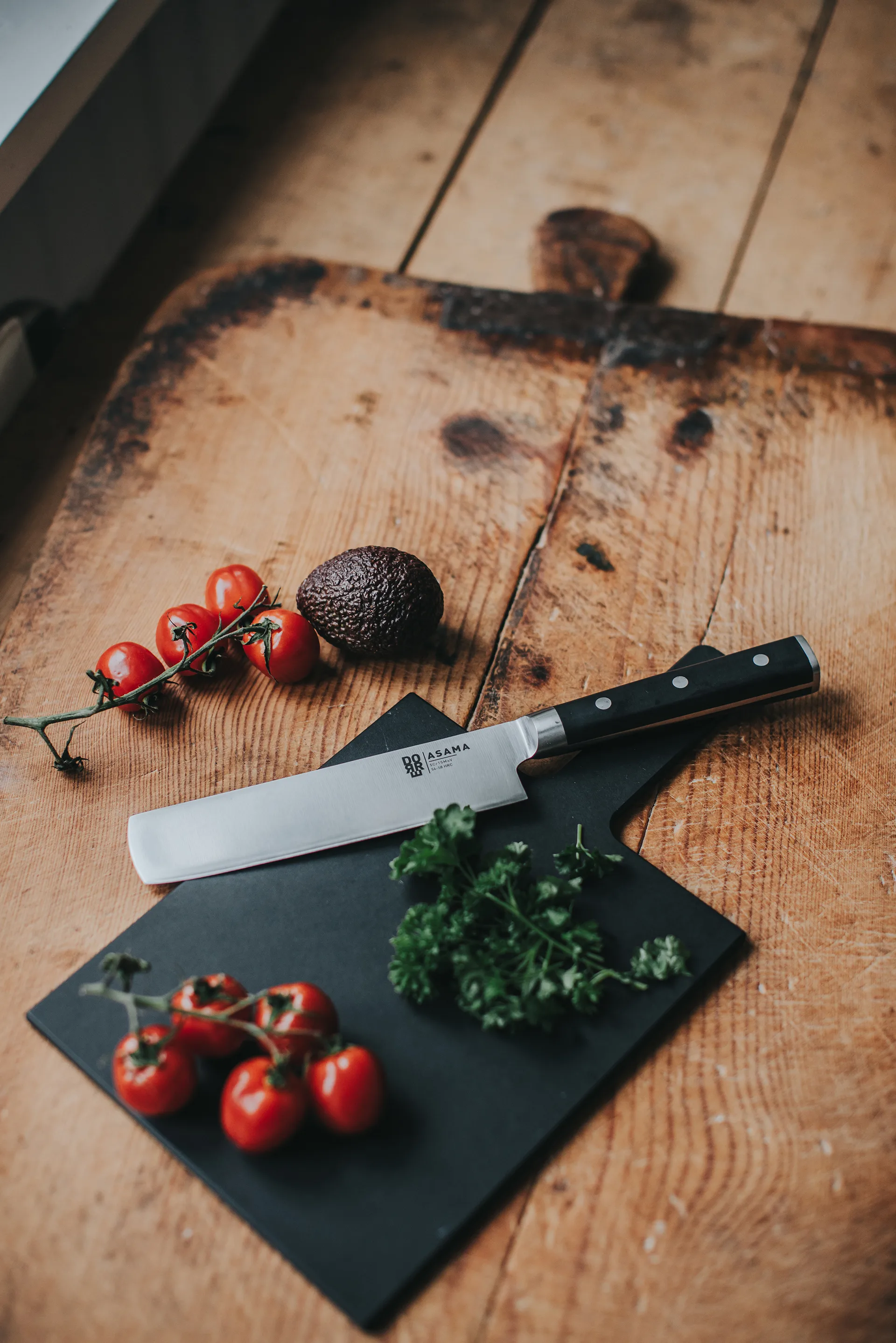 Cuchillo para verduras Asama nakiri, Acero inoxidable, negro, 31 cm Dorre