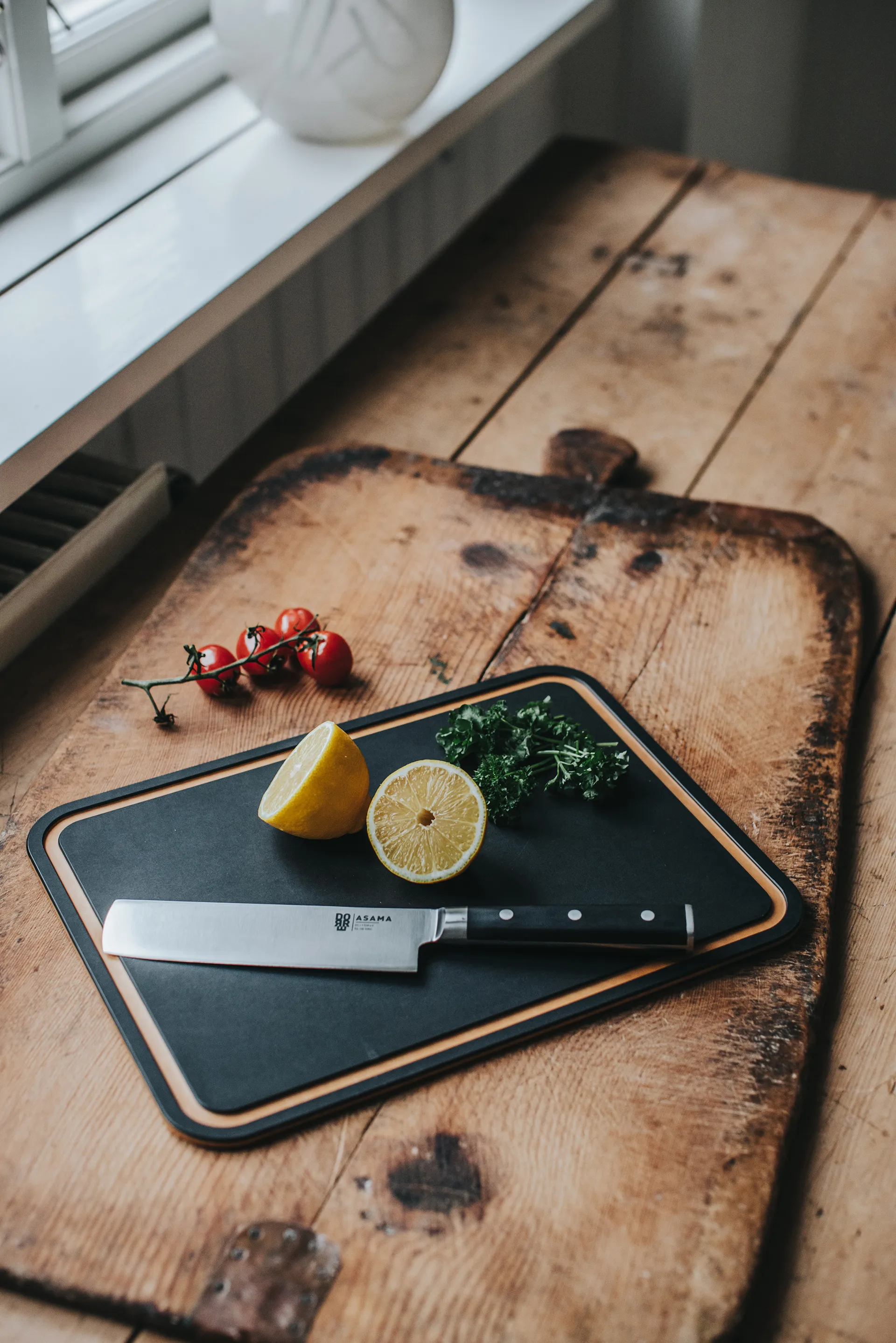 Cuchillo para verduras Asama nakiri, Acero inoxidable, negro, 31 cm Dorre