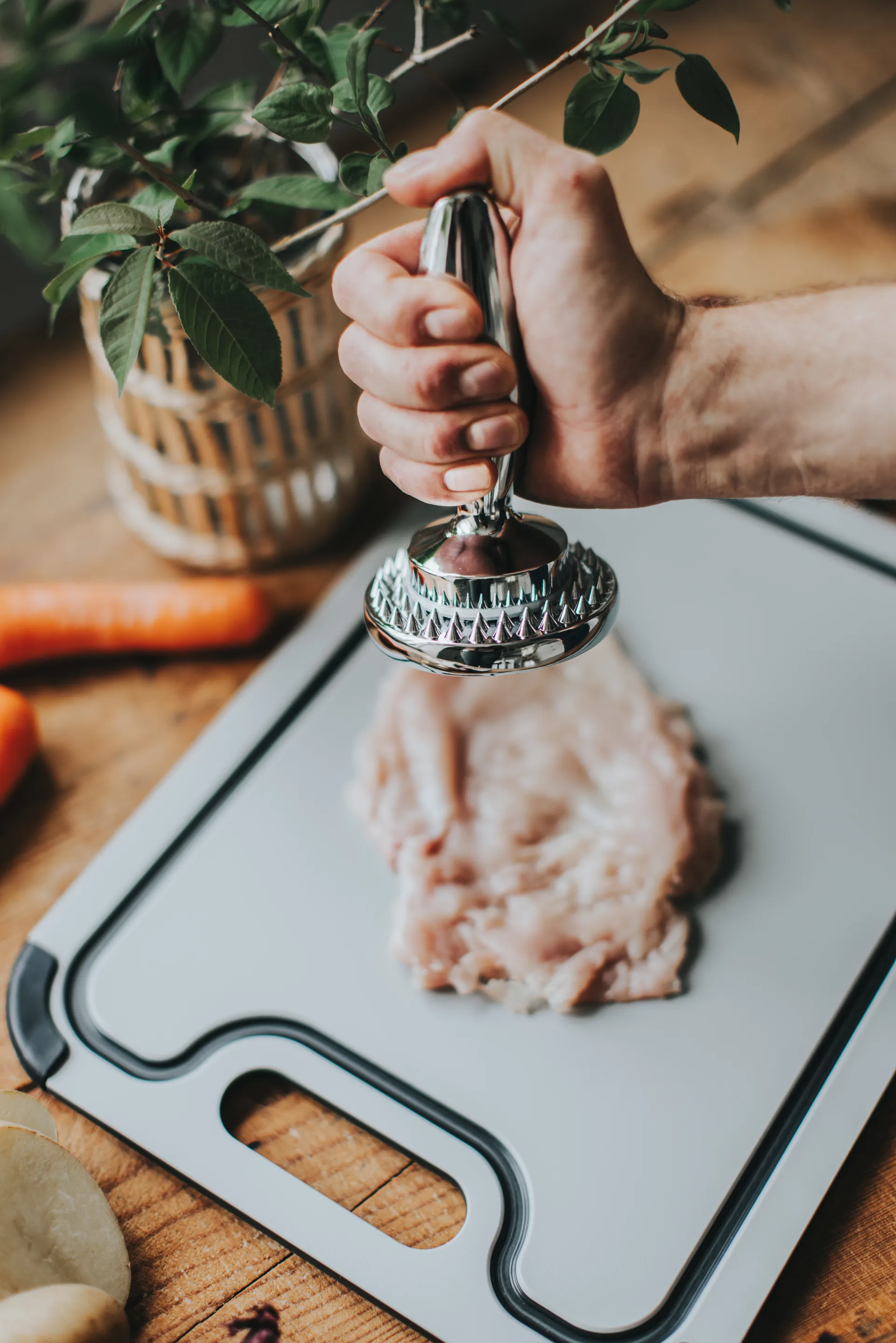 Mazo para hamburguesas Birdie reversible 14,5×8,3×8,3 cm, Acero inoxidable Dorre