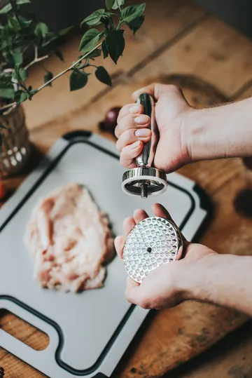 Mazo para hamburguesas Birdie reversible 14,5×8,3×8,3 cm - Acero inoxidable - Dorre