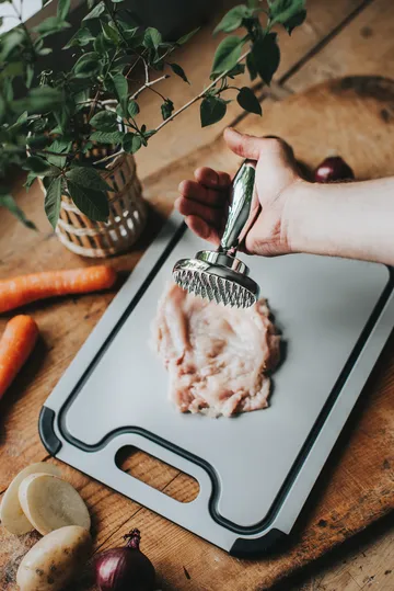 Mazo para hamburguesas Birdie reversible 14,5×8,3×8,3 cm - Acero inoxidable - Dorre