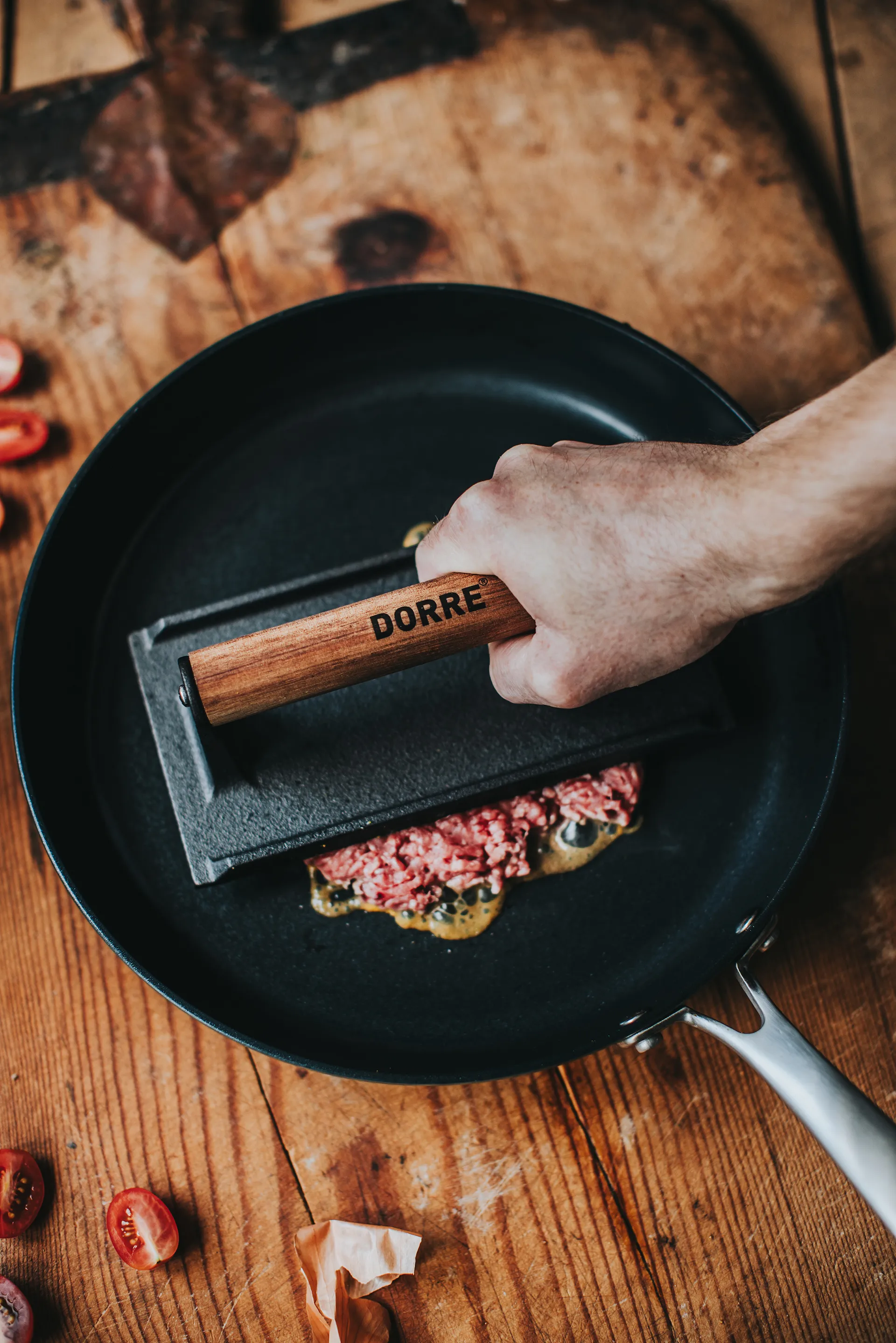 Prensa para grill/peso de cocina Griffin, Hierro fundido, mango de madera, 20×10 cm Dorre