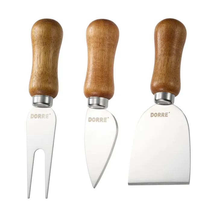 Set de cuchillos para queso Olva - Madera de acacia, acero inoxidable, 3 piezas, 13 cm - Dorre