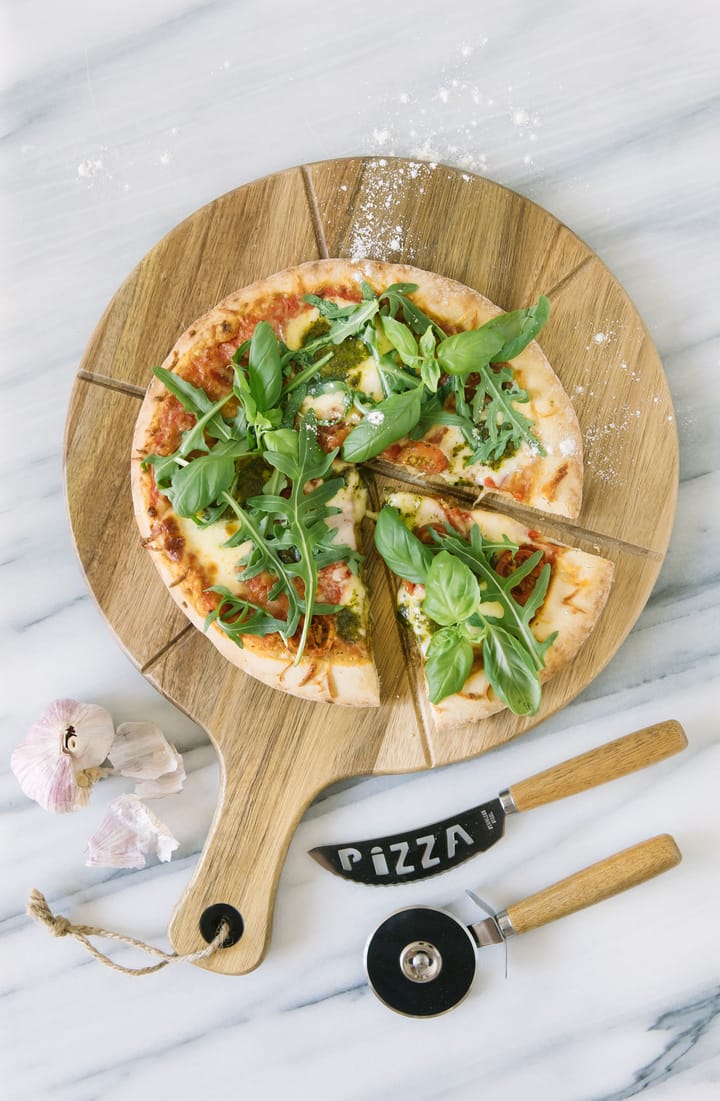 Set de pizza Pino, cuchillo y cortador de pizza, acacia-acero inoxidable Dorre