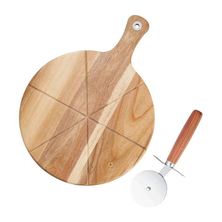 Set de pizza Sade, cortador de pizza y tabla de cortar Ø32 cm, acacia Dorre
