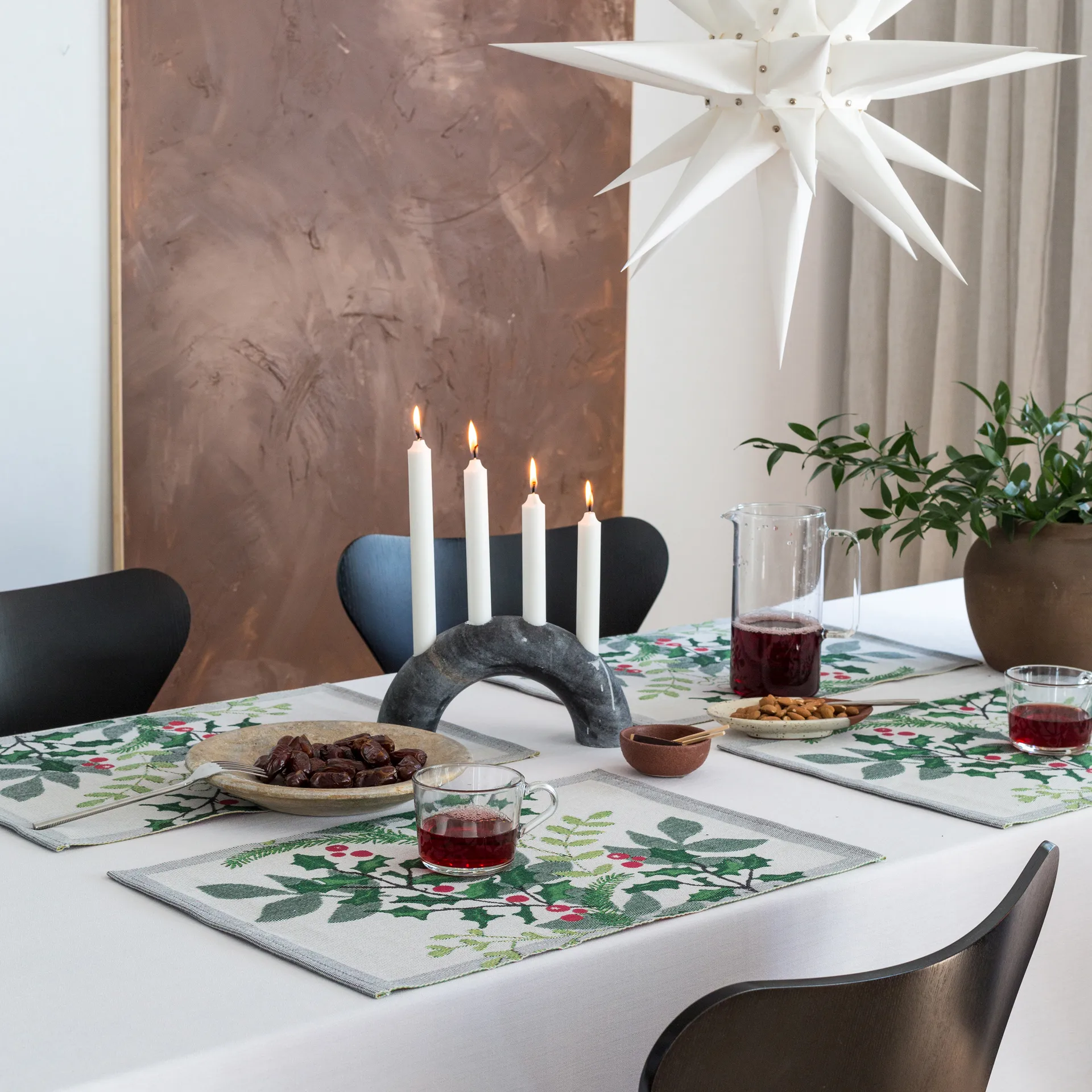 Mantel individual Julia 35x48 cm, blanco-verde Ekelund Linneväveri