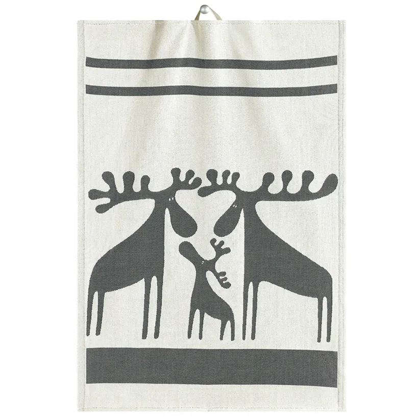 Paño de cocina Älgfamilj 35x50 cm, gris Ekelund Linneväveri