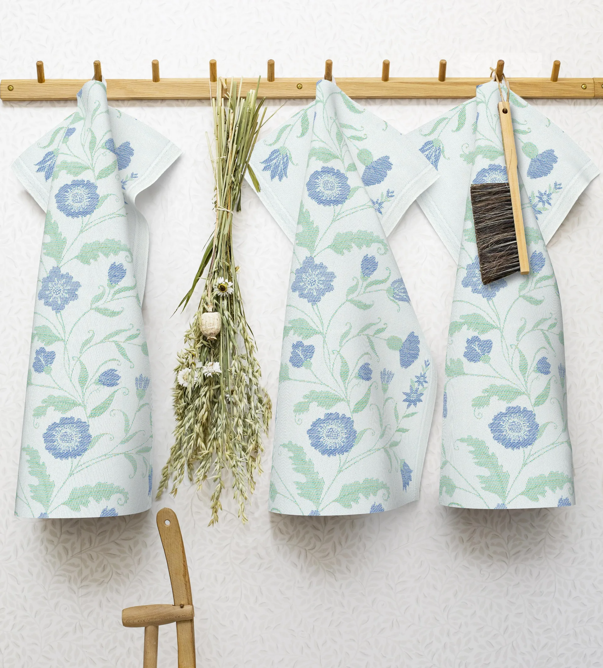 Paño de cocina Blå blom, 35x50 cm Ekelund Linneväveri