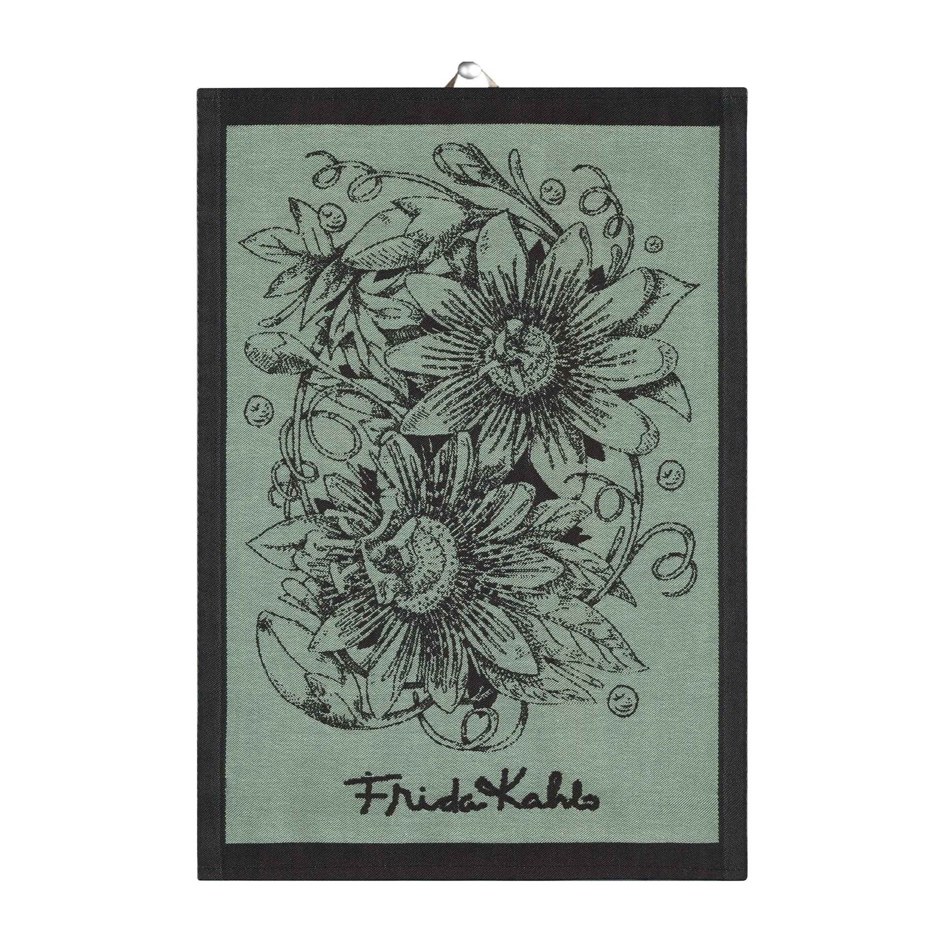 Paño de cocina Frida Kahlo Mi Jardin 35x50 cm, negro Ekelund Linneväveri