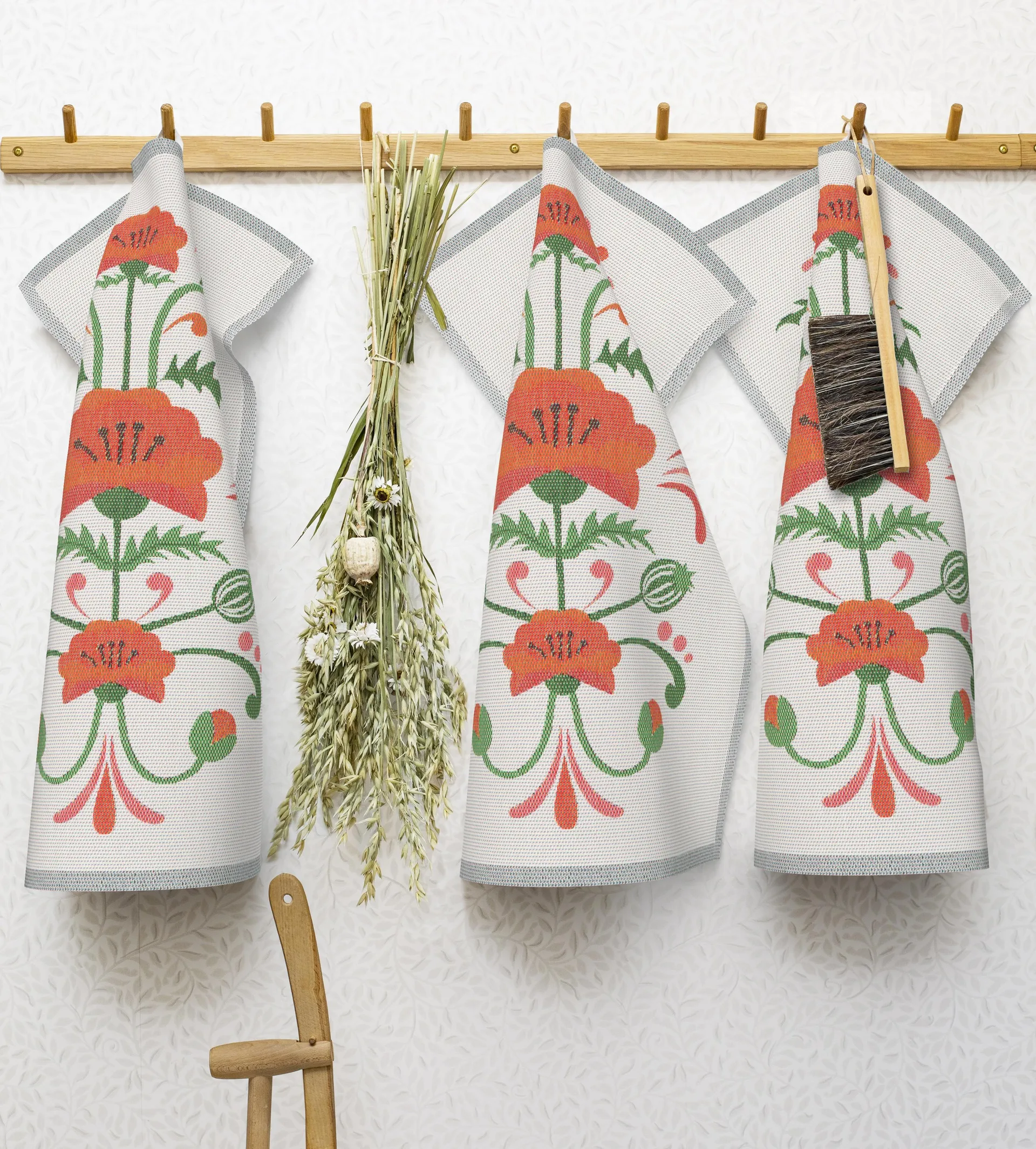 Paño de cocina Lindas vallmo 40x60 cm, Naranja-gris Ekelund Linneväveri