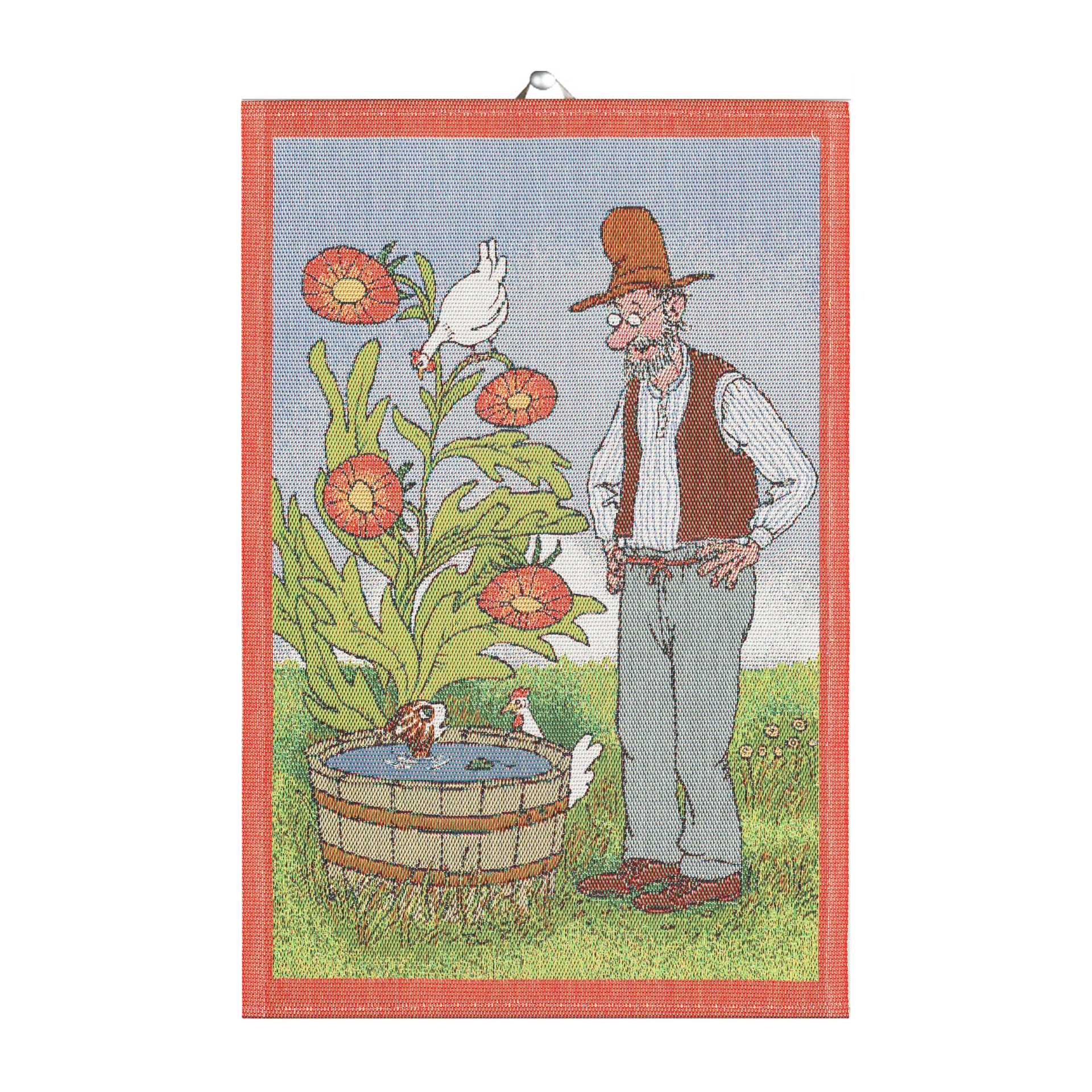 Paño de cocina Pettson & Findus, Findus se baña Ekelund Linneväveri