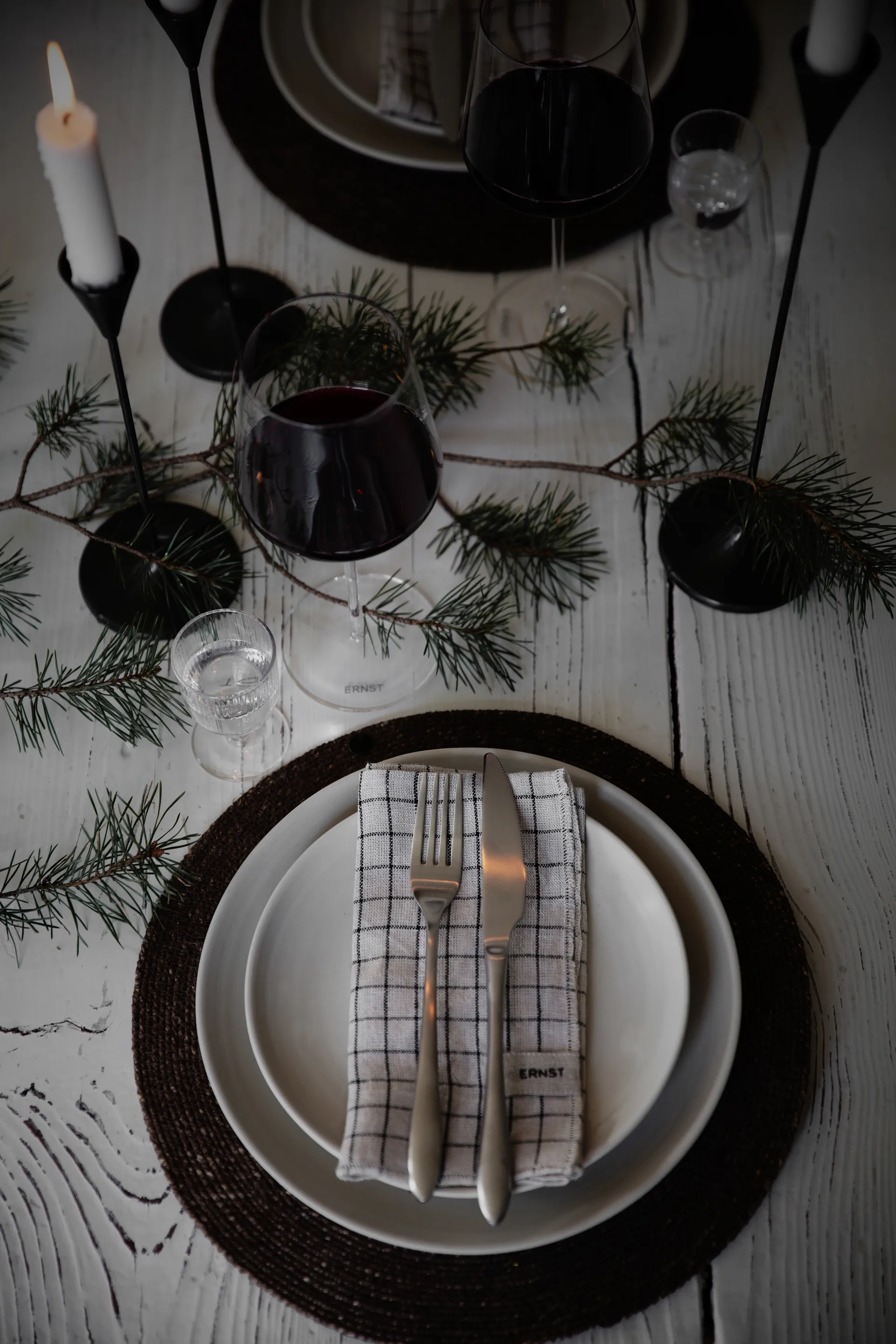 2 Servilletas a cuadros Ernst 40x40 cm, Negro-beige ERNST