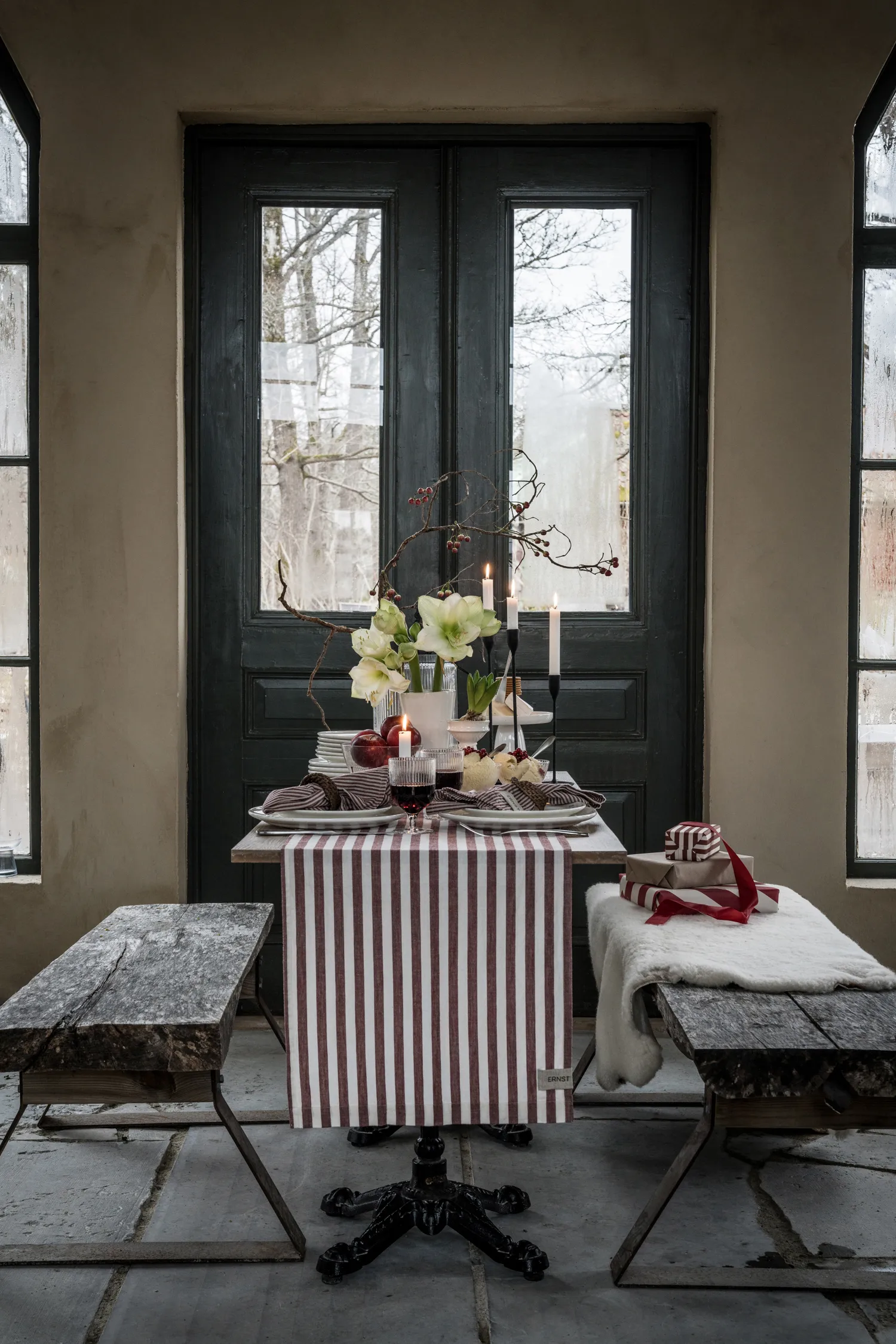 Camino de mesa Ernst rayas anchas 45x150, Rojo-blanco ERNST