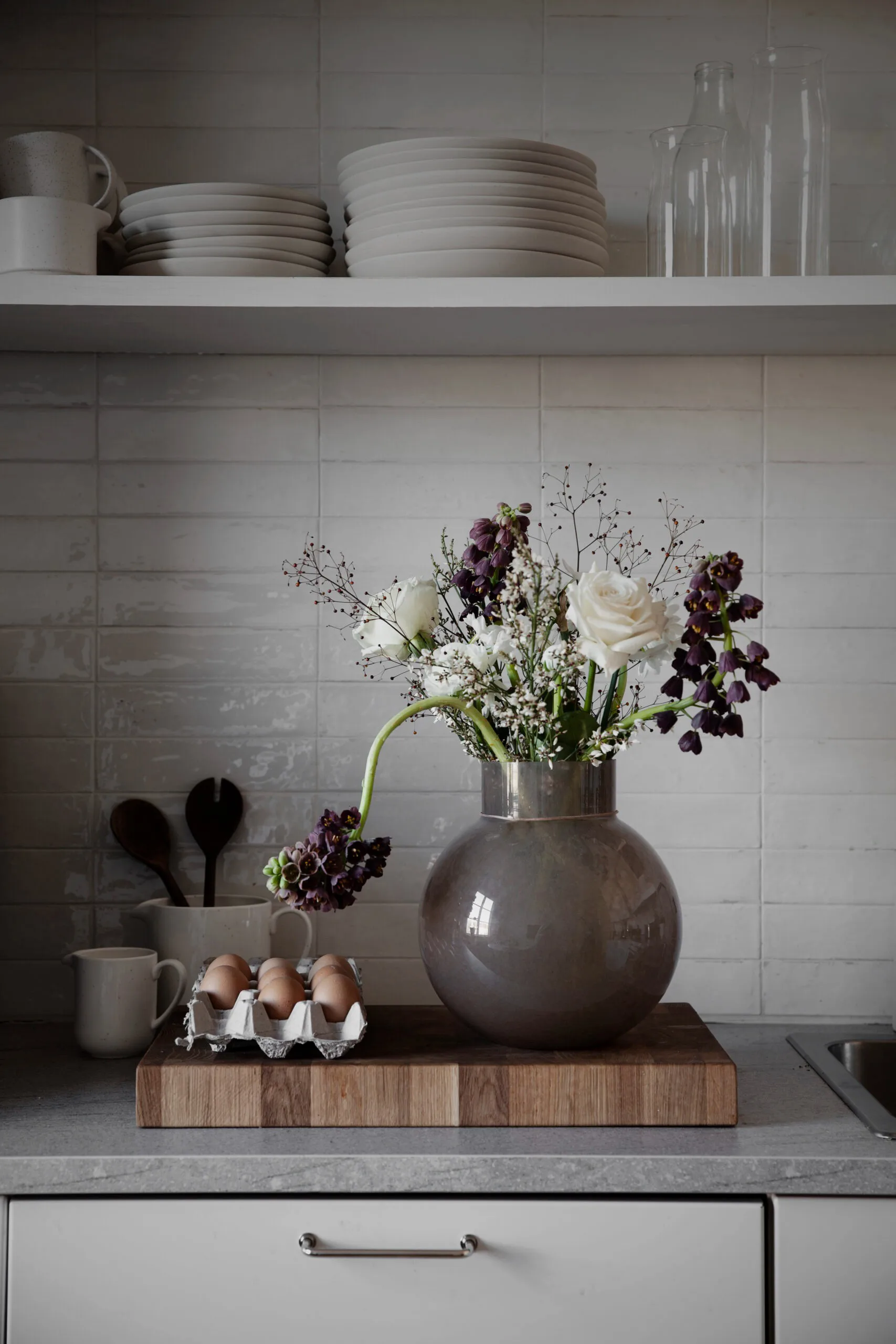 Jarrón de vidrio Ernst redondo marrón, Altura 25 cm Ø24 cm ERNST