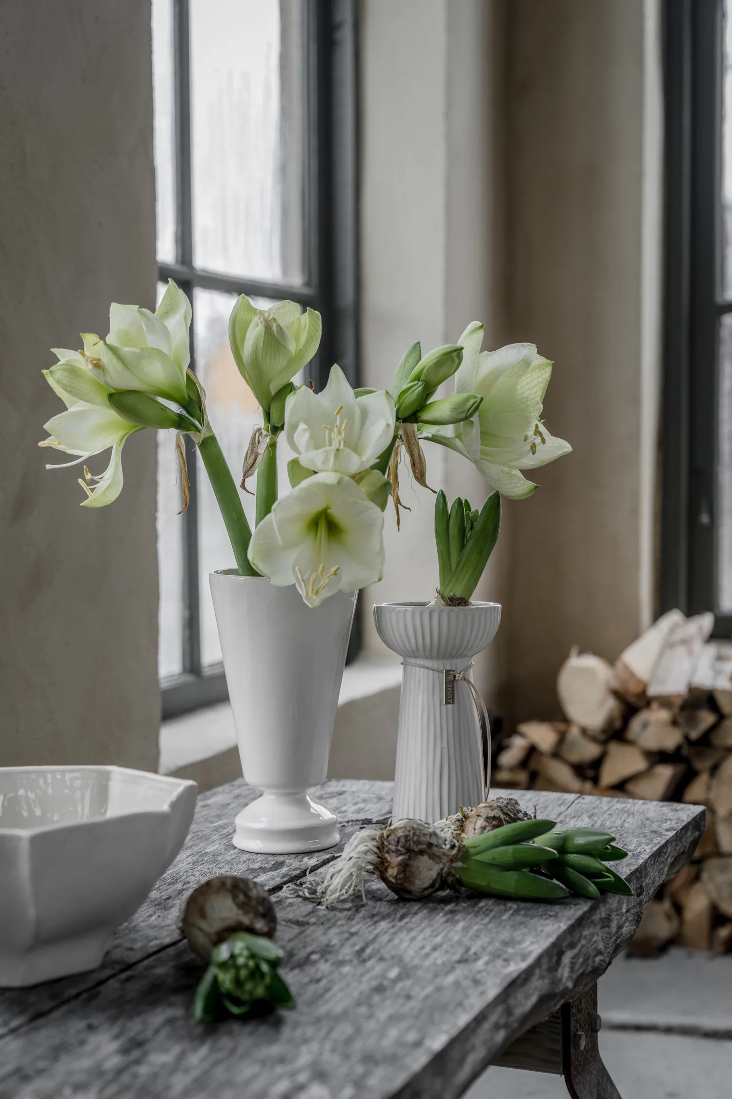 Jarrón para jacintos Ernst acanalado 19 cm, Blanco natural ERNST