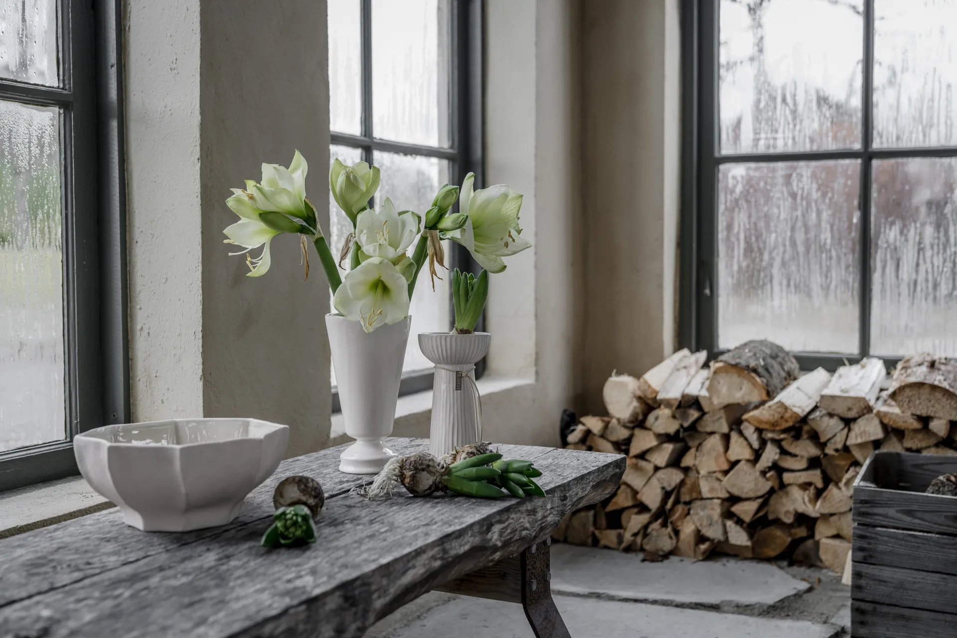 Jarrón para jacintos Ernst acanalado 19 cm, Blanco natural ERNST