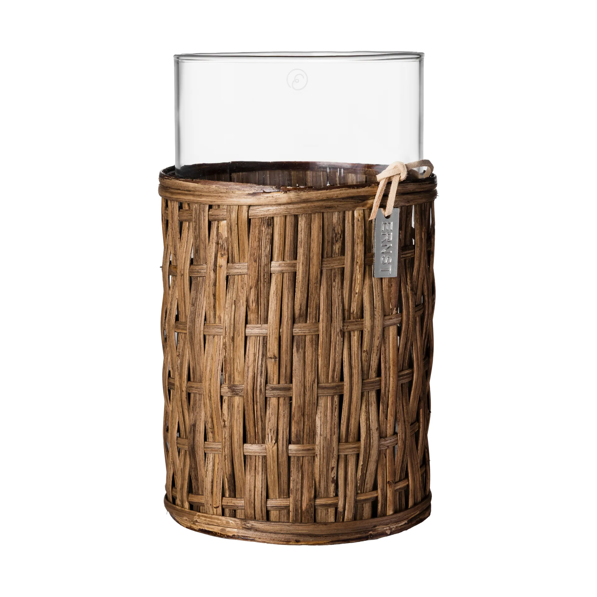 Jarrón/portavelas Ernst en cesta, Marrón oscuro, Ø10×18 cm ERNST