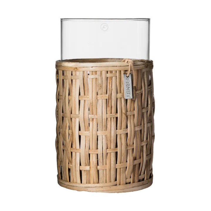 Jarrón/portavelas Ernst en cesta - Natural, Ø10 x 18 cm - ERNST