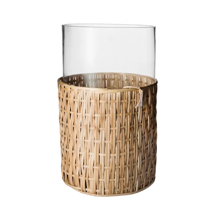 Jarrón/portavelas Ernst en cesta - Natural, Ø18×30 cm - ERNST