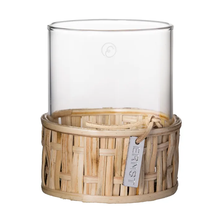 Jarrón/portavelas Ernst en cesta - Natural, Ø7×8,5 cm - ERNST