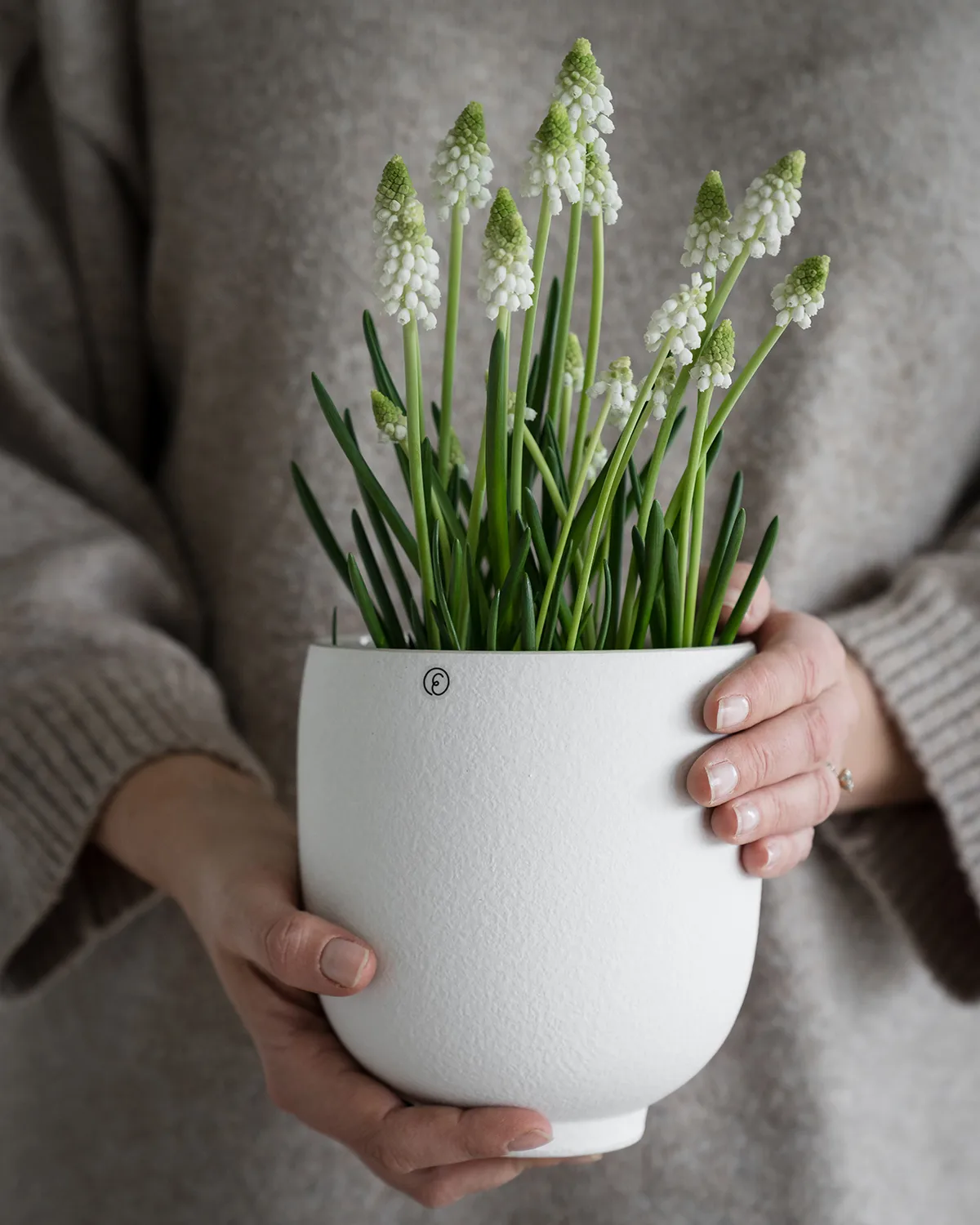 Maceta con pie Ernst blanco natural, H15 cm Ø14 cm ERNST