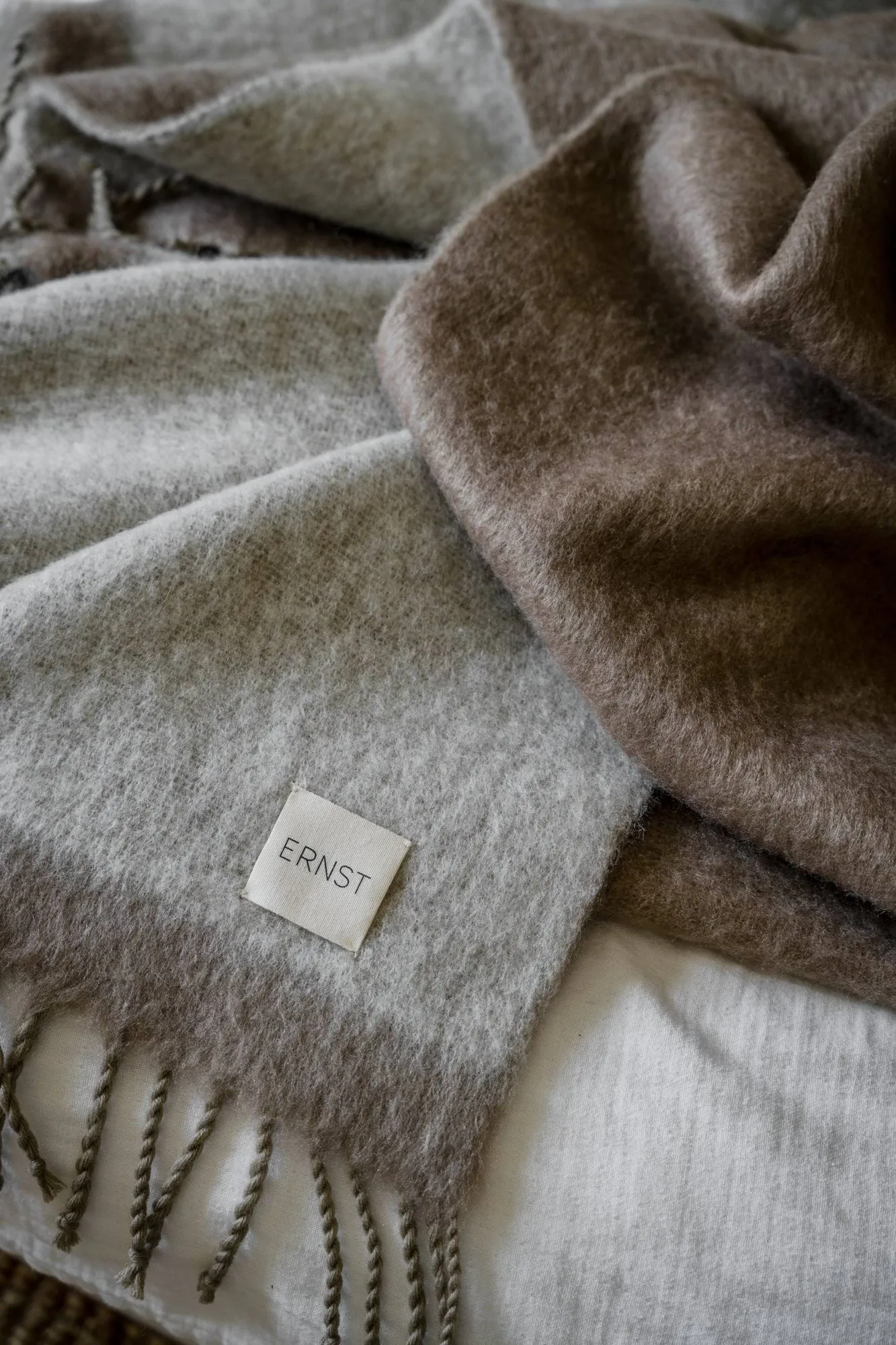 Manta Ernst con flecos 130x170 cm, Beige-blanco ERNST