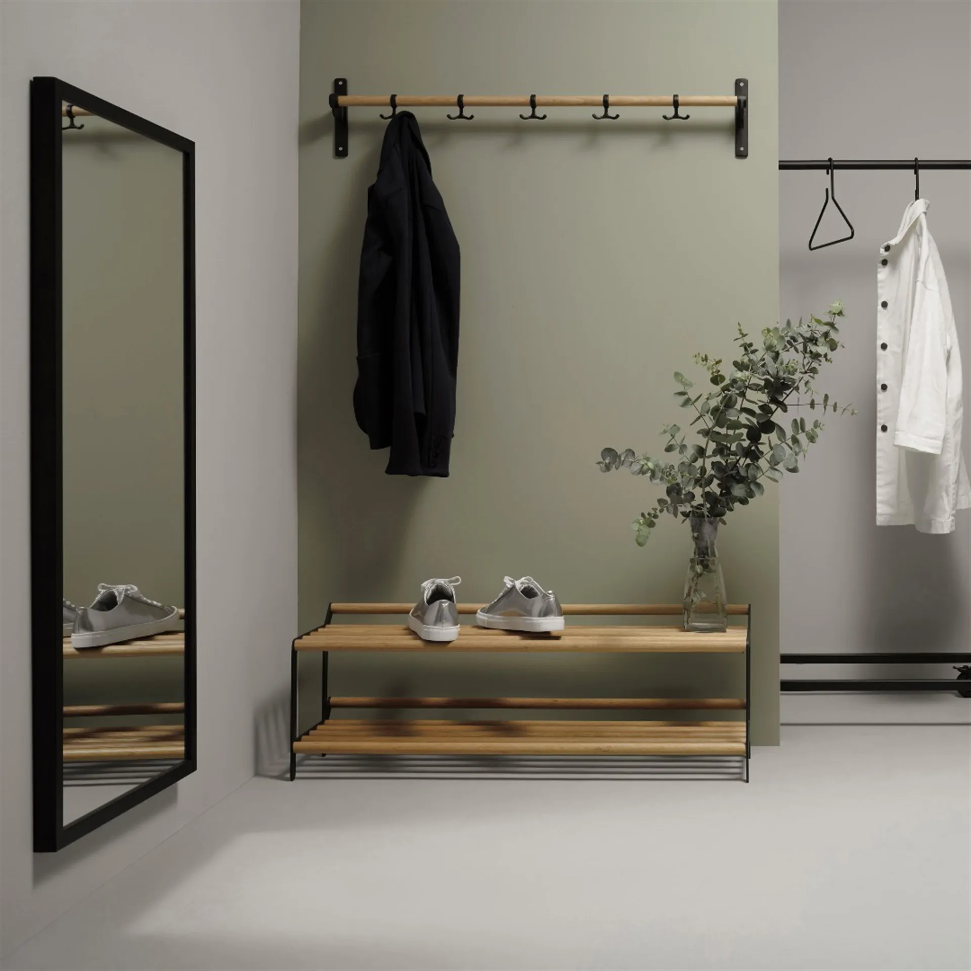 Listón de ganchos Nostalgi 100 cm, roble, negro Essem Design