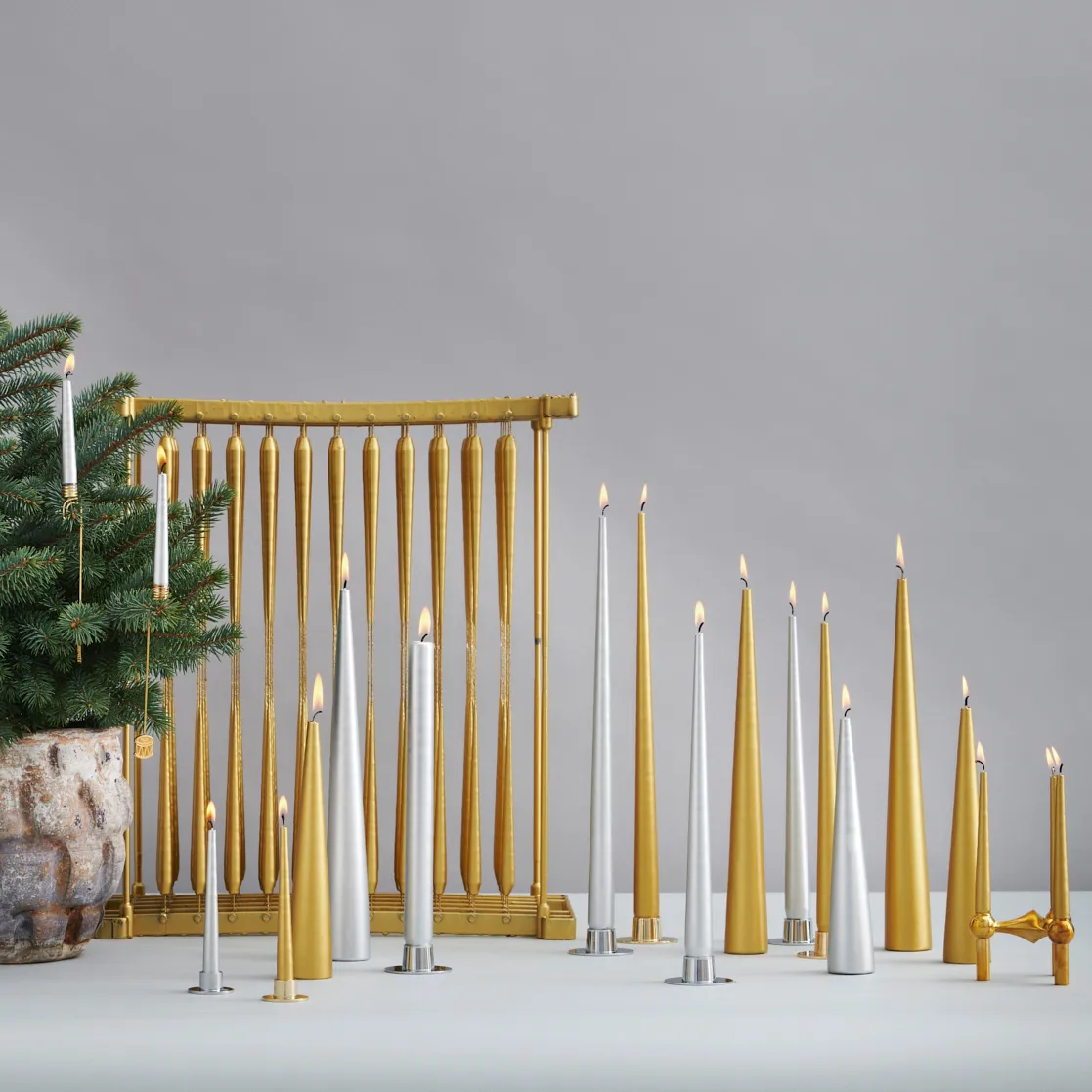 4 Velas ester & erik 42 cm metalico, Gold ester & erik