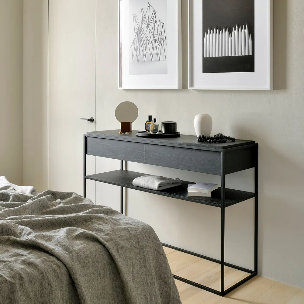 Mesa consola Monolit 122x40 cm, Oak black-Black Ethnicraft