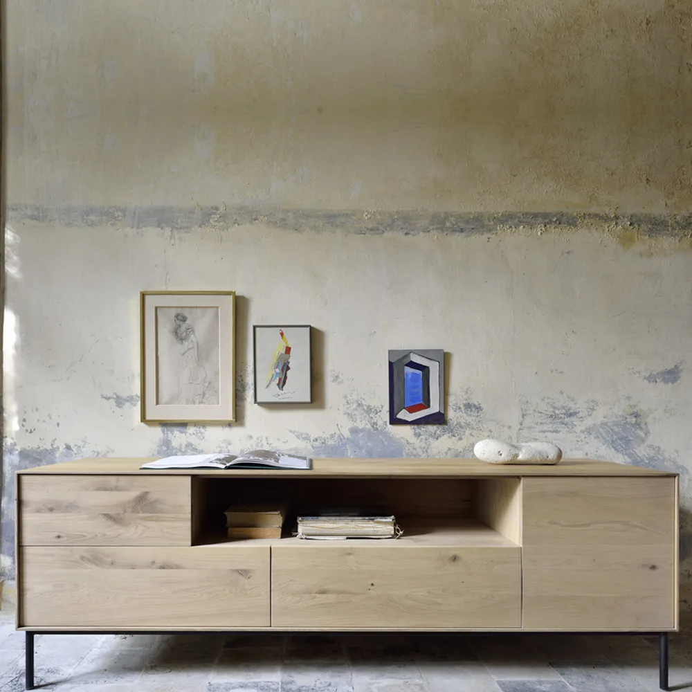 Mueble multimedia Whitebird  180 cm, Oak wax oil-Black metal Ethnicraft