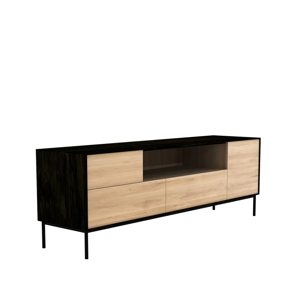 Mueble multimedia Whitebird, Roble negro-Patas metálicas negras Ethnicraft