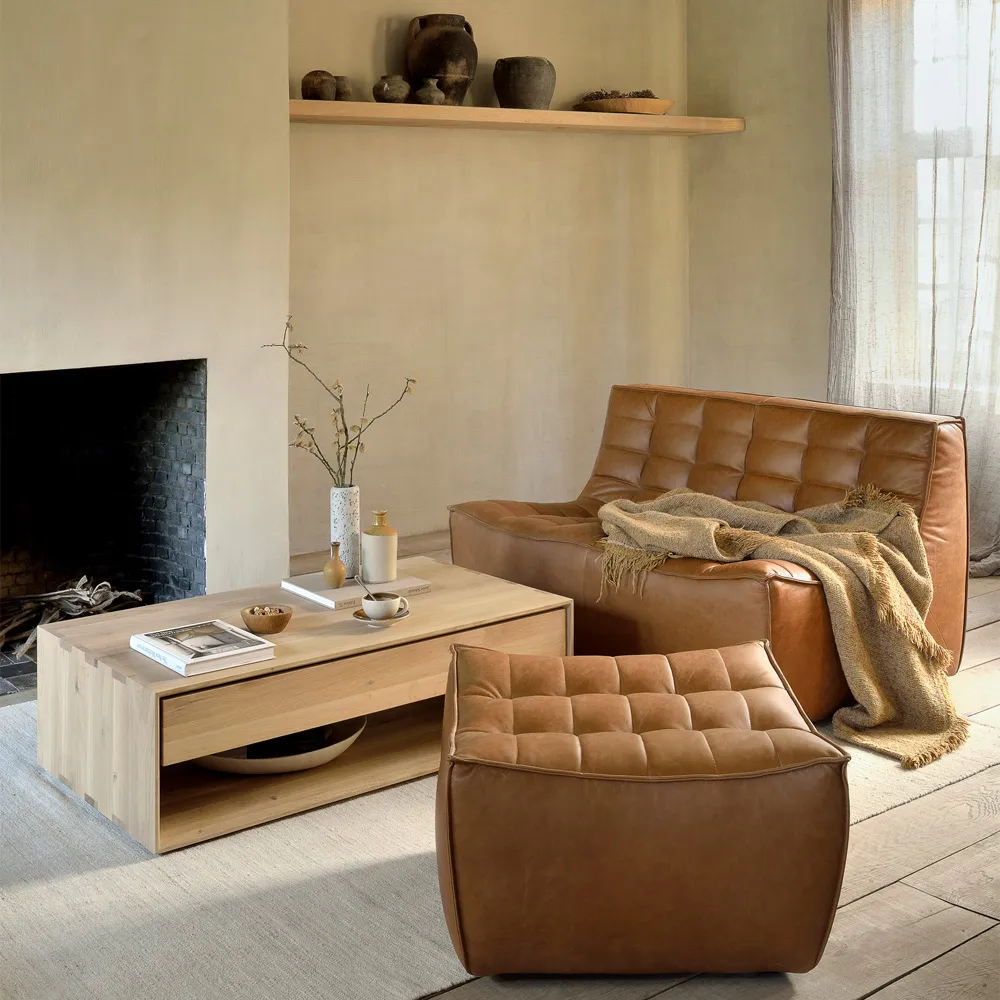 Reposapiés N701 70x70 cm, Anilina cuero brown Ethnicraft