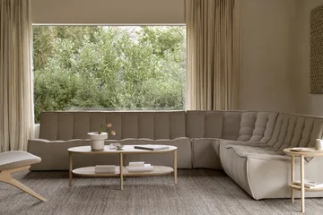 Sofá esquinero modular N701 esquina redondeada, tela Ecru beige, 330x260 cm - Ethnicraft